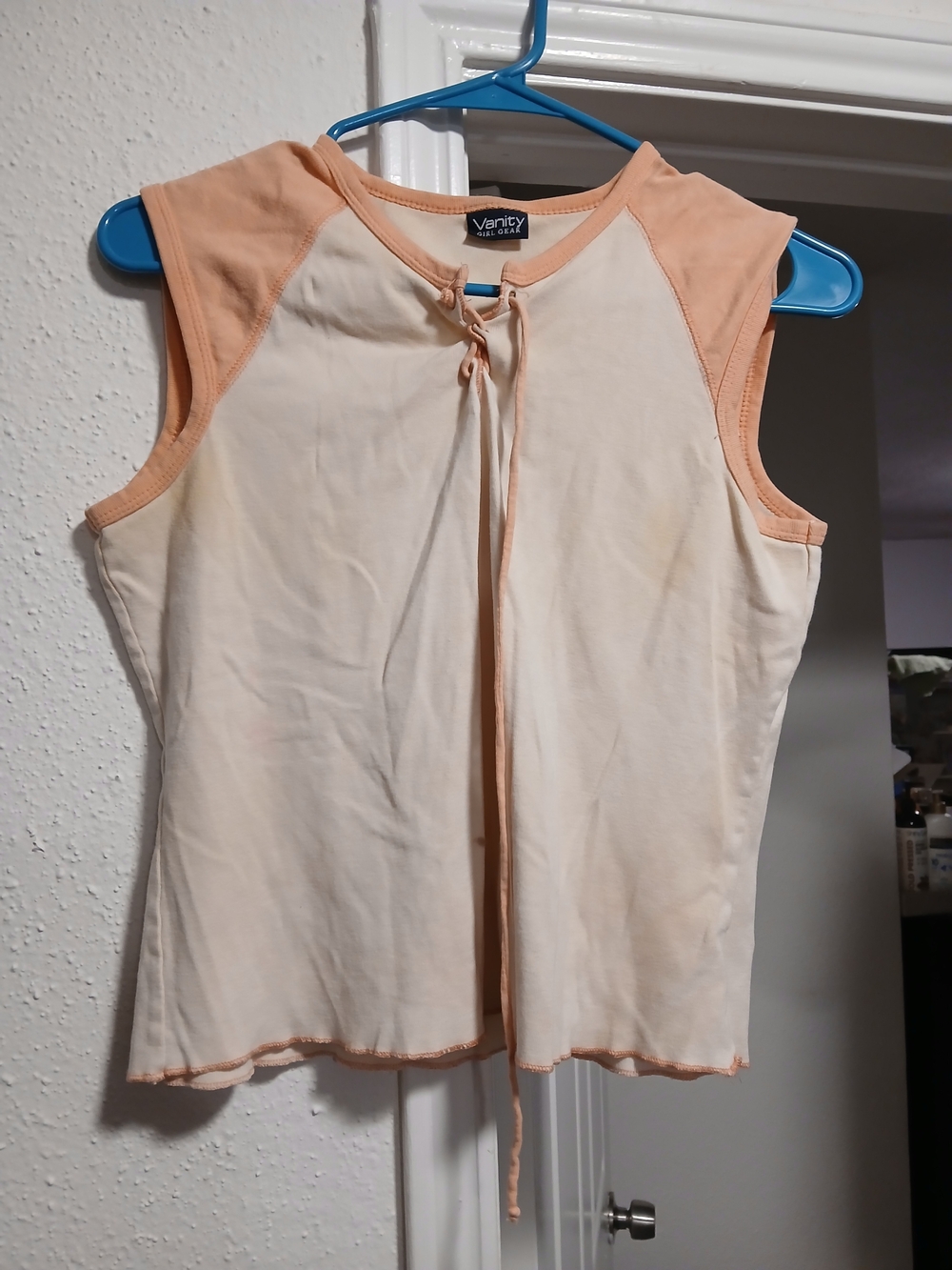 Vanity Girl Gear Vintage Cream and Peach Tie-Front Sleeveless Tank
